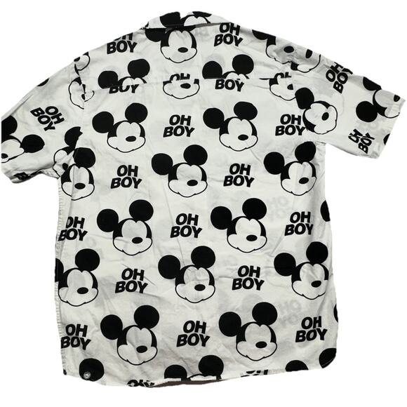 Disney Neff Shirt Mens Small Mickey Mouse Oh Boy White Black Button 100% Cotton - Picture 7 of 8